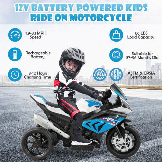 12V Licensed BMW Kids Motorcycle Ride-On Toy for 37-96 Months Old Kids-Blue - Premium Ride On Toys from Rapidvehicles - Just $147.99! Shop now at Rapidvehicles