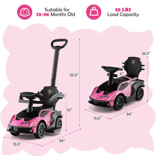 3-in-1 Licensed Lamborghini Ride on Push Car with Handle Guardrail-Pink - Color: Pink - Premium Toys & Hobbies > Ride On Toys > Push & Pedal Ride On Toys from Rapidvehicles - Just $91.09! Shop now at Rapidvehicles