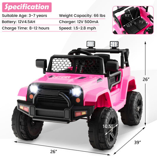 12V Kids Ride On Truck with Remote Control and Headlights-Black