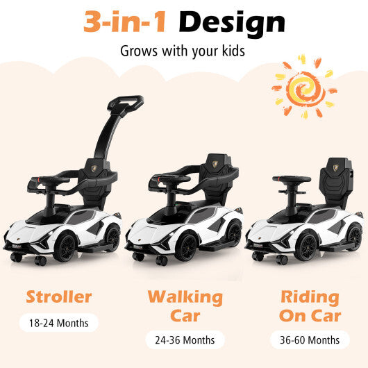 3 in 1 Licensed Lamborghini Ride Walking Toy Stroller-White - Color: White - Premium Toys & Hobbies > Ride On Toys > Push & Pedal Ride On Toys from Rapidvehicles - Just $105.99! Shop now at Rapidvehicles