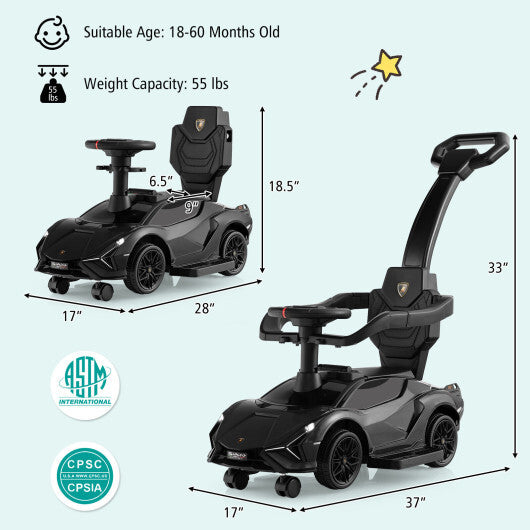 3 in 1 Licensed Lamborghini Ride Walking Toy Stroller-Black - - Premium Toys & Hobbies > Ride On Toys > Push & Pedal Ride On Toys from Rapidvehicles - Just $97.19! Shop now at Rapidvehicles