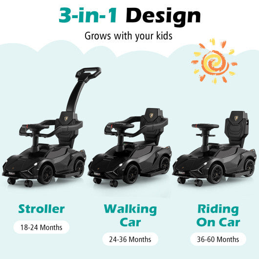 3 in 1 Licensed Lamborghini Ride Walking Toy Stroller-Black - - Premium Toys & Hobbies > Ride On Toys > Push & Pedal Ride On Toys from Rapidvehicles - Just $97.19! Shop now at Rapidvehicles