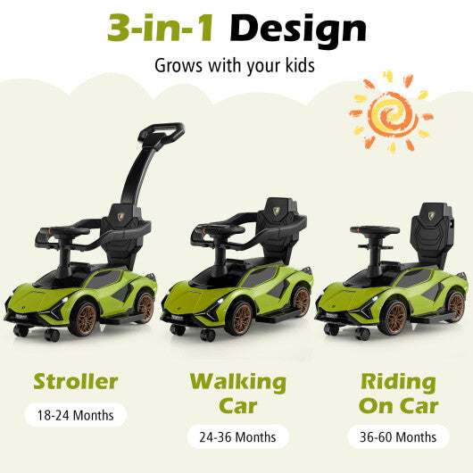 3 in 1 Licensed Lamborghini Ride Walking Toy Stroller-Green - Color: Green - Premium Toys & Hobbies > Ride On Toys > Push & Pedal Ride On Toys from Rapidvehicles - Just $105.99! Shop now at Rapidvehicles