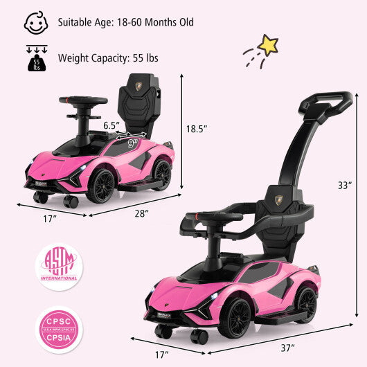 3 in 1 Licensed Lamborghini Ride Walking Toy Stroller-Pink - - Premium Toys & Hobbies > Ride On Toys > Push & Pedal Ride On Toys from Rapidvehicles - Just $97.19! Shop now at Rapidvehicles