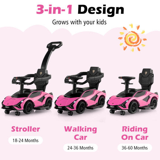 3 in 1 Licensed Lamborghini Ride Walking Toy Stroller-Pink - - Premium Toys & Hobbies > Ride On Toys > Push & Pedal Ride On Toys from Rapidvehicles - Just $97.19! Shop now at Rapidvehicles