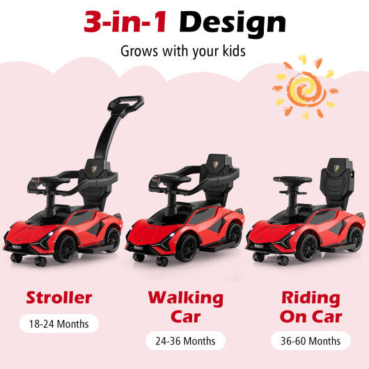 3 in 1 Licensed Lamborghini Ride Walking Toy Stroller-Red - Color: Red - Premium Toys & Hobbies > Ride On Toys > Push & Pedal Ride On Toys from Rapidvehicles - Just $105.99! Shop now at Rapidvehicles