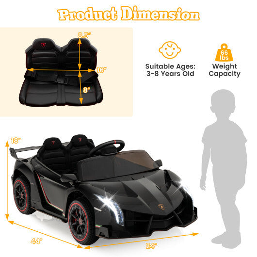 12V Licensed Lamborghini 4WD Kids Ride-on Sports Car with 2.4G Remote-Black - Color: Black - Premium Toys & Hobbies > Ride On Toys > Powered Ride On Toys from Rapidvehicles - Just $266.57! Shop now at Rapidvehicles