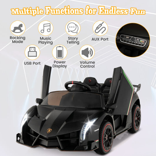 12V Licensed Lamborghini 4WD Kids Ride-on Sports Car with 2.4G Remote-Black - Color: Black - Premium Toys & Hobbies > Ride On Toys > Powered Ride On Toys from Rapidvehicles - Just $266.57! Shop now at Rapidvehicles