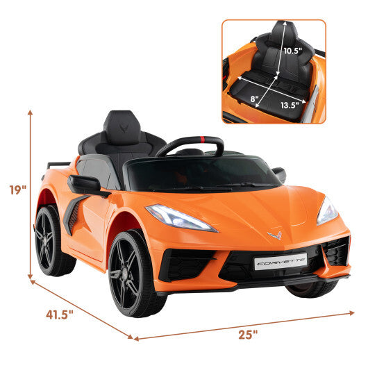 12V Electric Kids Ride On Car Licensed Chevrolet Corvette C8 with Remote Control Ages 3+ Years Old-Orange - Color: Orange - Premium Toys & Hobbies > Ride On Toys > Powered Ride On Toys from Rapidvehicles - Just $239.78! Shop now at Rapidvehicles