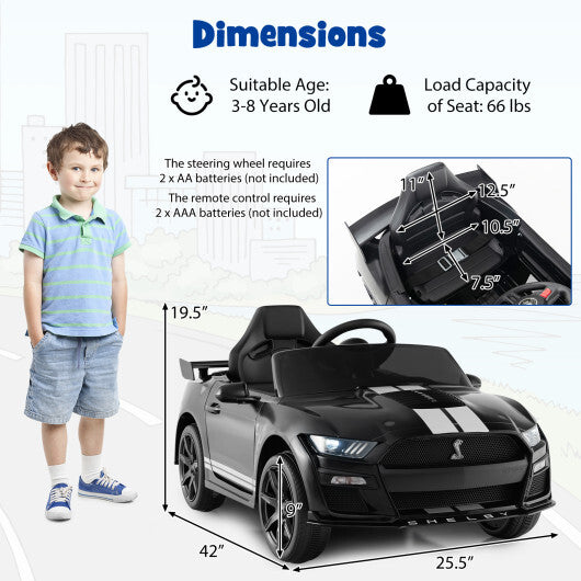 12V Licensed Ford Mustang Shelby GT500 Kids Ride on Car with Remote Control for Kids Aged 3-8-Black - Color: Black - Premium Toys & Hobbies > Ride On Toys > Powered Ride On Toys from Rapidvehicles - Just $251.06! Shop now at Rapidvehicles