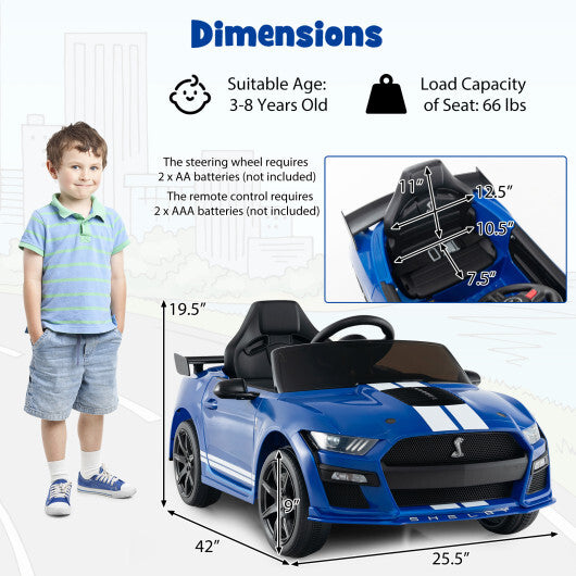 12V Licensed Ford Mustang Shelby GT500 Kids Ride on Car with Remote Control for Kids Aged 3-8-Blue - Color: Blue - Premium Toys & Hobbies > Ride On Toys > Powered Ride On Toys from Rapidvehicles - Just $251.06! Shop now at Rapidvehicles