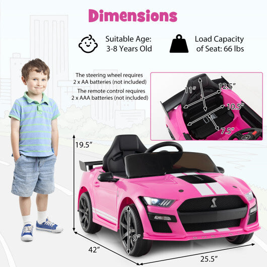 12V Licensed Ford Mustang Shelby GT500 Kids Ride on Car with Remote Control for Kids Aged 3-8-Pink - Color: Pink - Premium Toys & Hobbies > Ride On Toys > Powered Ride On Toys from Rapidvehicles - Just $251.06! Shop now at Rapidvehicles