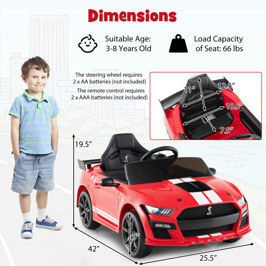 12V Licensed Ford Mustang Shelby GT500 Kids Ride on Car with Remote Control for Kids Aged 3-8-Red - Color: Red - Premium Toys & Hobbies > Ride On Toys > Powered Ride On Toys from Rapidvehicles - Just $251.06! Shop now at Rapidvehicles