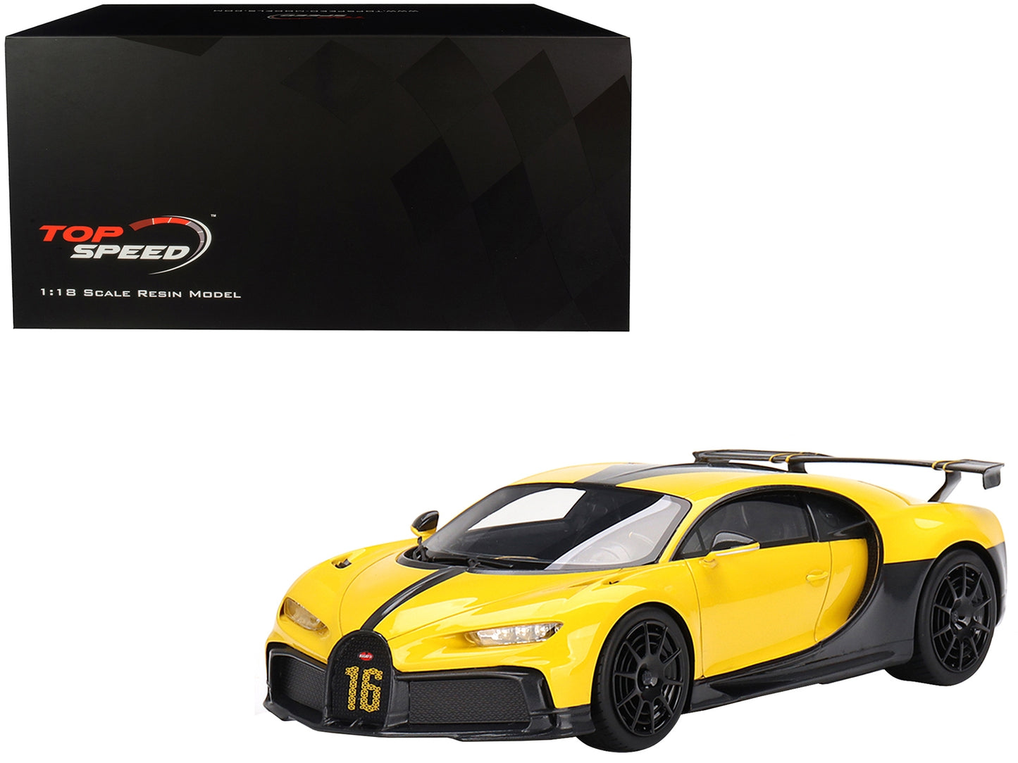 Bugatti Chiron Pur Sport Yellow and Black 1/18 Model Car by Top