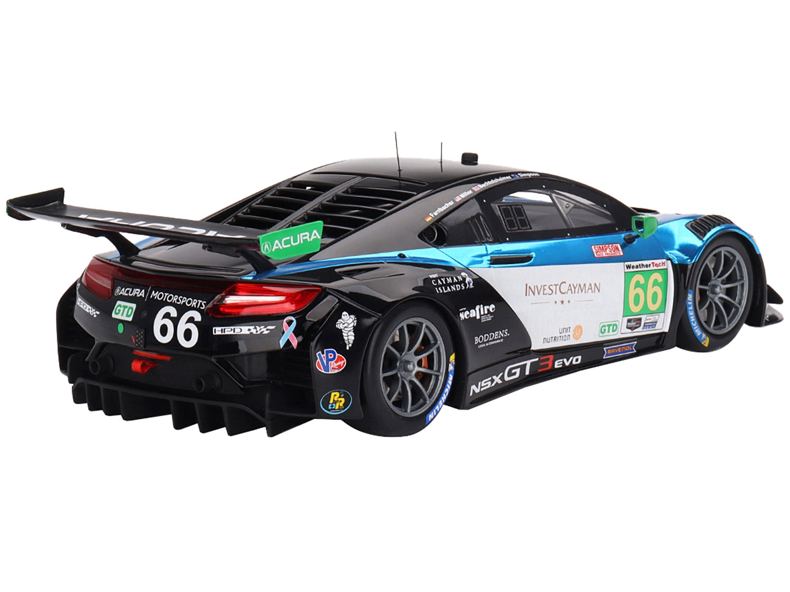 Acura NSX GT3 EVO22 #66 Till Bechtolsheimer - Mario Farnbacher - Marc Miller - Kyffin Simpson "Gradient Racing" IMSA GTD "24 Hours of Daytona" (2022) 1/18 Model Car by Top Speed - Premium Acura Models from Top Speed - Just $246.73! Shop now at Rapidvehicles