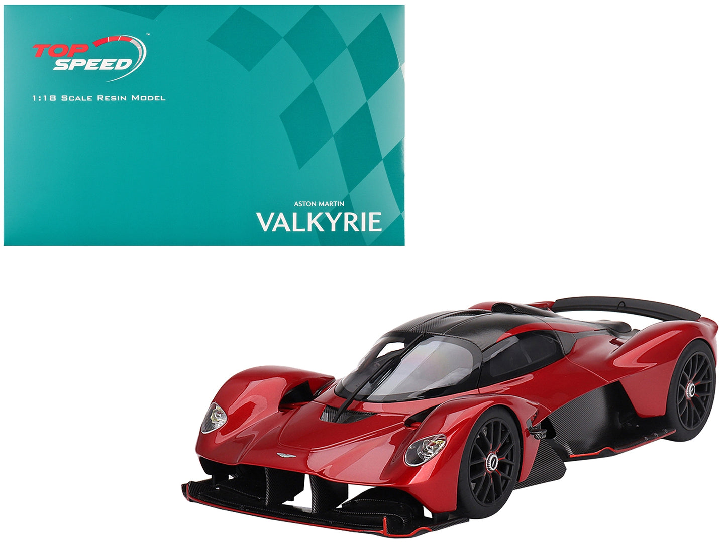 Aston Martin Valkyrie Hyper Red Metallic and Carbon 1/18 Model - Premium Aston Martin Models from Top Speed - Just $241.19! Shop now at Rapidvehicles