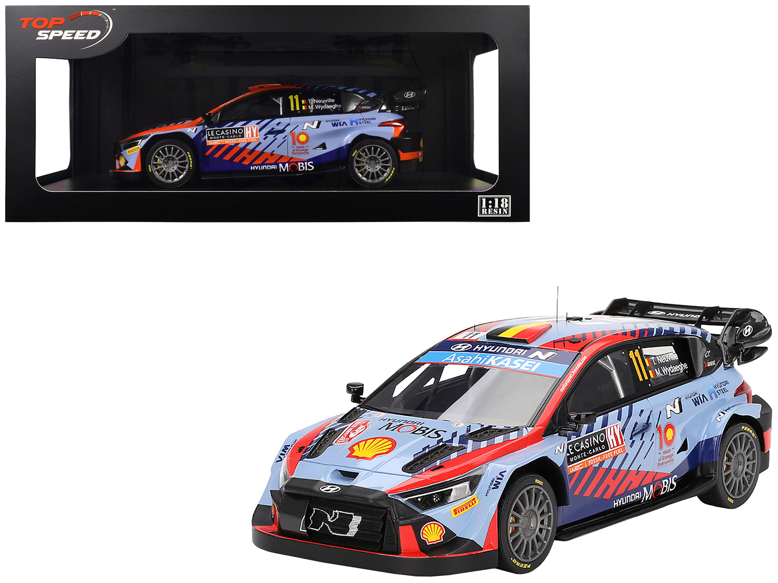 Hyundai i20 N Rally1 Hybrid #11 Thierry Neuville - Martijn Wydaeghe "Hyundai Shell Mobis WRT" Winner WRC "Monte Carlo Rally" (2024) 1/18 Model Car by Top Speed free shipping USA