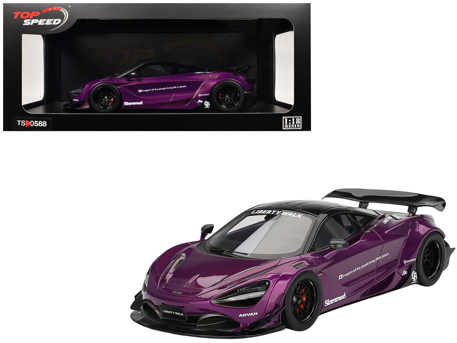 McLaren 720S "LB-Works" Purple Metallic with Black Top 1/18 Model Car by Top Speed free shipping USA