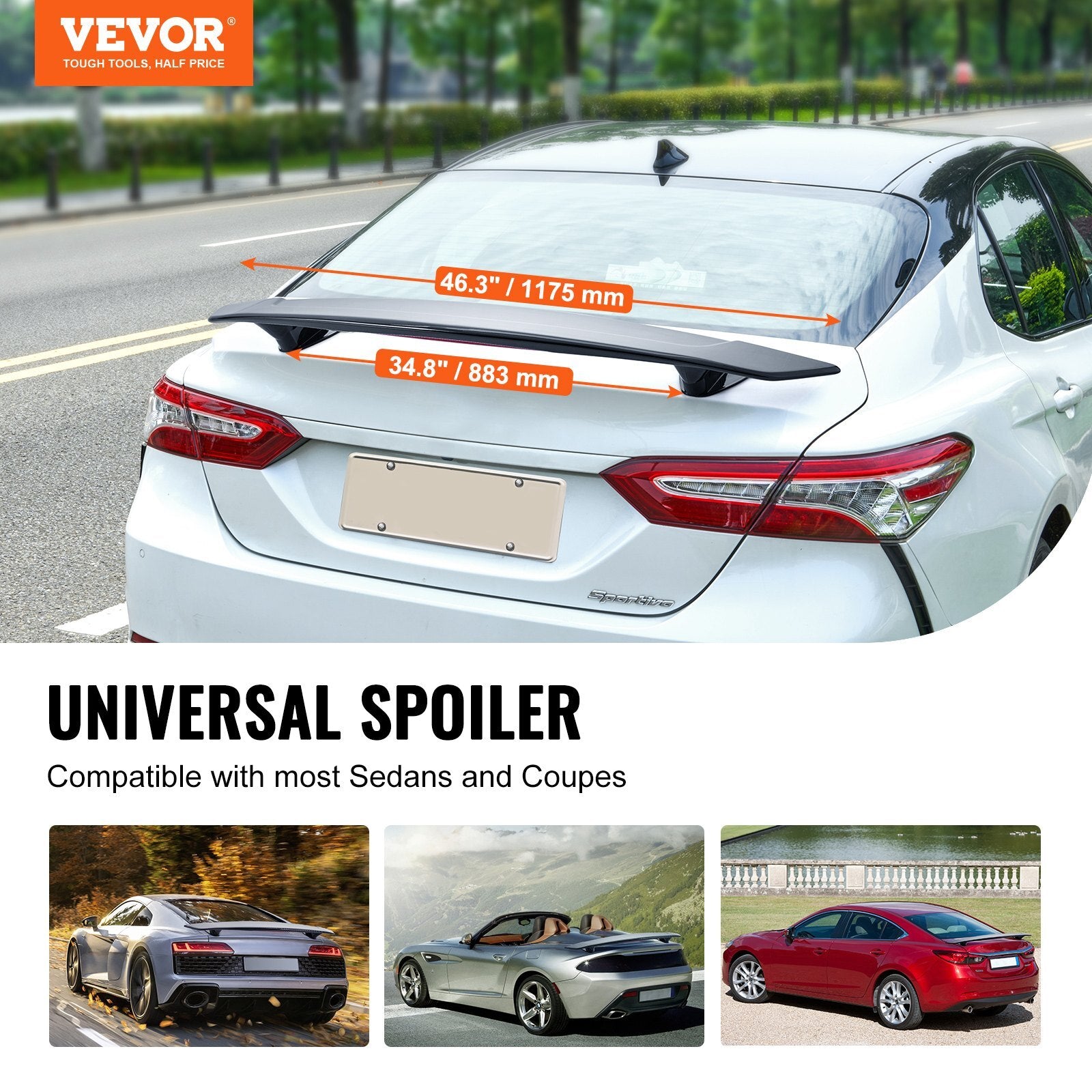 VEVOR GT Wing Car Spoiler, 46.3 inch Universal Spoiler, Compatible with most Sedans and Coupes, High Strength ABS Material, Car Rear Spoiler Wing, Racing Spoiler BGW/JDM Drift Glossy Black - Premium Trunk Spoiler from VEVOR - Just $78.39! Shop now at Rapidvehicles