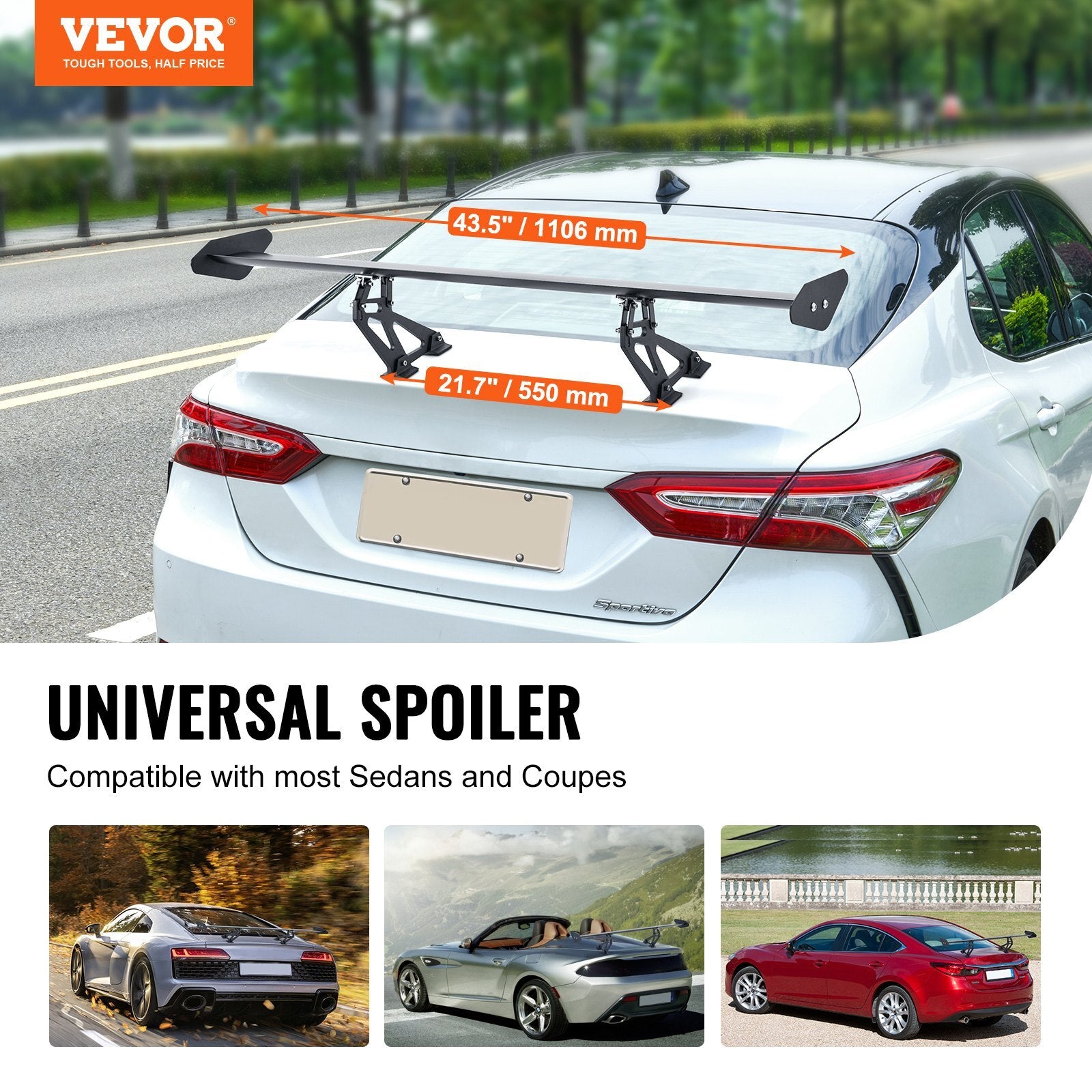 VEVOR GT Wing Car Spoiler, 43.3 inch Universal Spoiler with Single Deck, Adjustable Lightweight Aluminum, Car Rear Spoiler Wing, Racing Spoiler BGW/JDM Drift Black - Premium Trunk Spoiler from VEVOR - Just $67.19! Shop now at Rapidvehicles