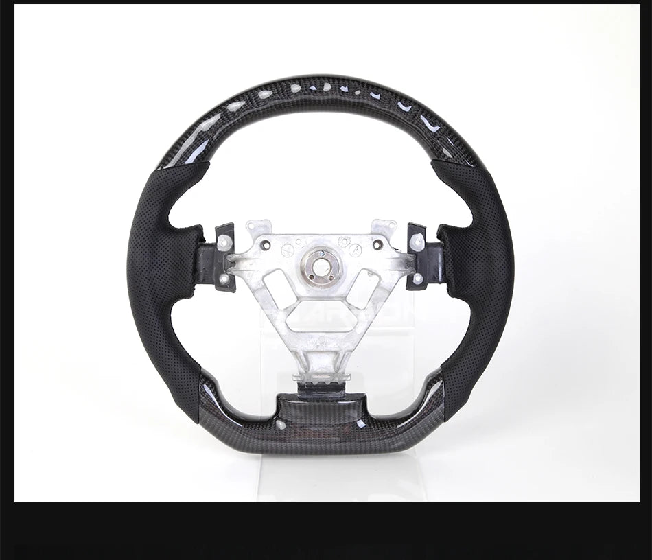 For Nissan 350Z Z33 2003-2008 LED Steering Wheel Carbon Fiber Perforated Leather Steering Wheel Flat Bottom Red Stitching