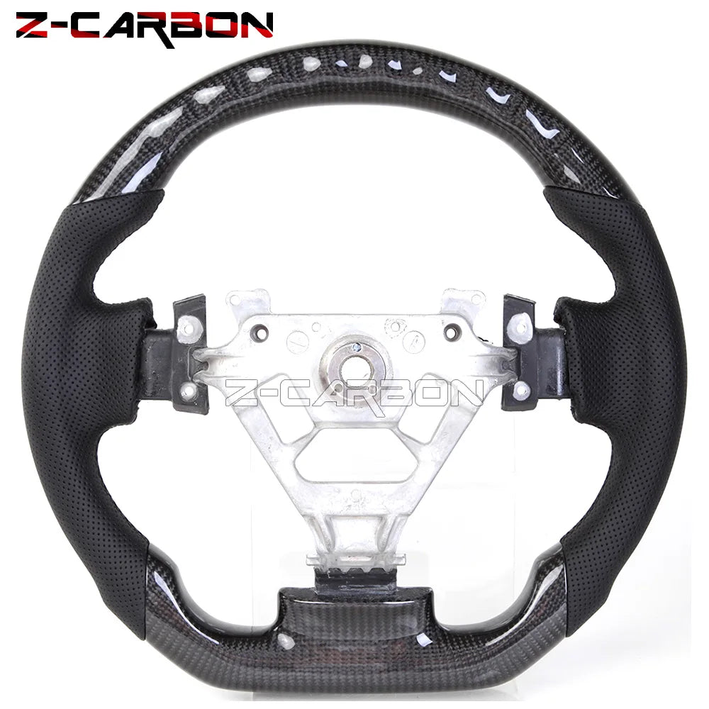 For Nissan 350Z Z33 2003-2008 LED Steering Wheel Carbon Fiber Perforated Leather Steering Wheel Flat Bottom Red Stitching