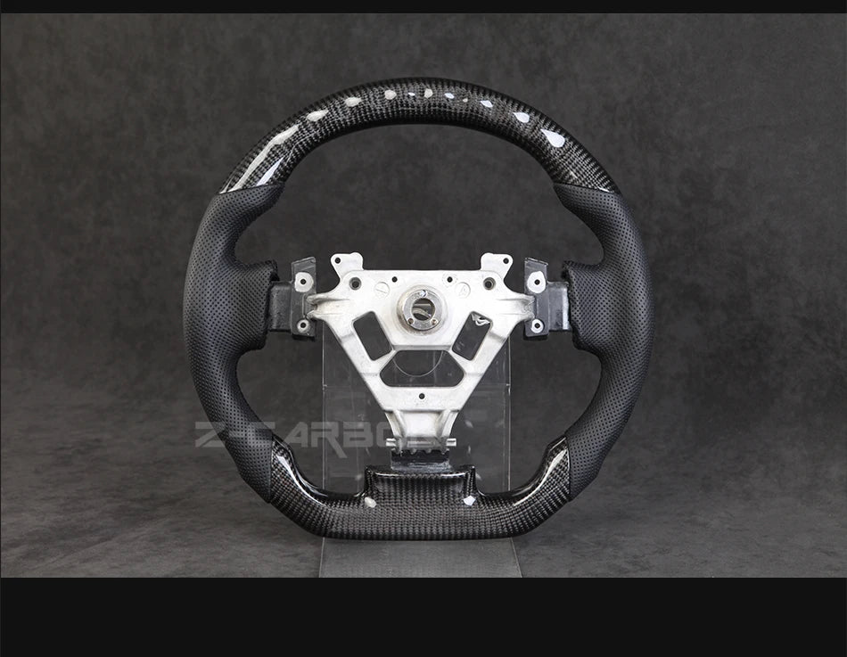 For Nissan 350Z Z33 2003-2008 LED Steering Wheel Carbon Fiber Perforated Leather Steering Wheel Flat Bottom Red Stitching