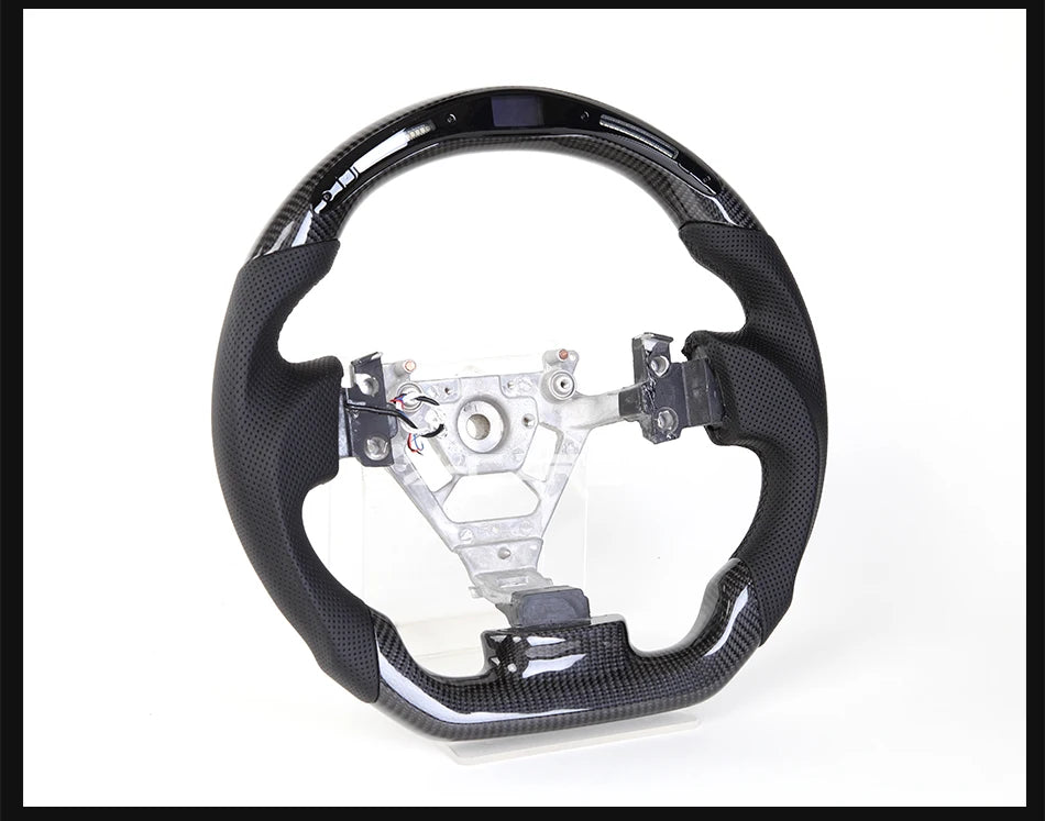 For Nissan 350Z Z33 2003-2008 LED Steering Wheel Carbon Fiber Perforated Leather Steering Wheel Flat Bottom Red Stitching