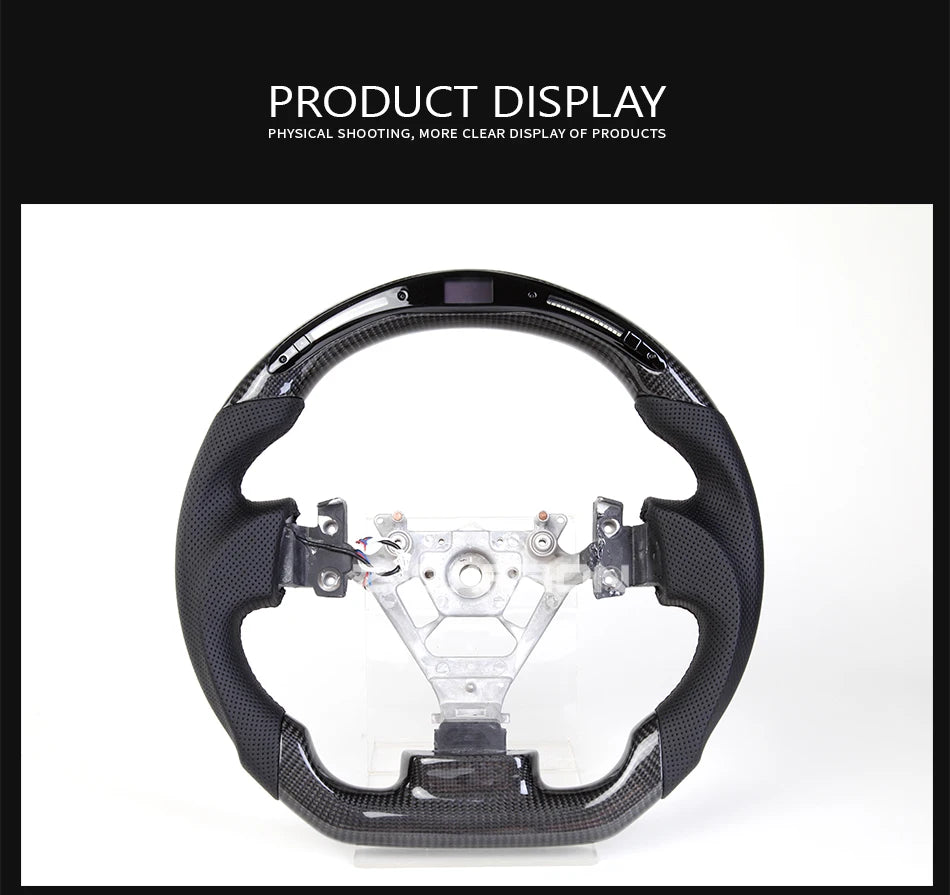 For Nissan 350Z Z33 2003-2008 LED Steering Wheel Carbon Fiber Perforated Leather Steering Wheel Flat Bottom Red Stitching