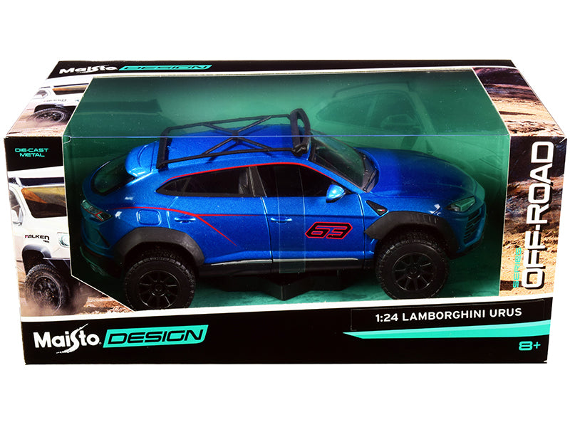 Lamborghini Urus #63 with Roof Rack Blue Metallic "Off-Road" - Premium  from Rapidvehicles - Just $48.99! Shop now at Rapidvehicles