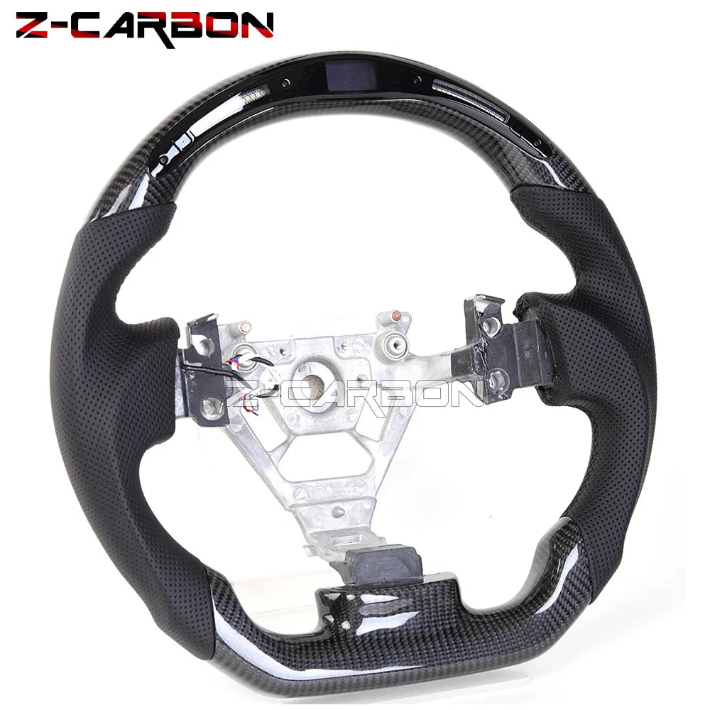 For Nissan 350Z Z33 2003-2008 LED Steering Wheel Carbon Fiber Perforated Leather Steering Wheel Flat Bottom Red Stitching