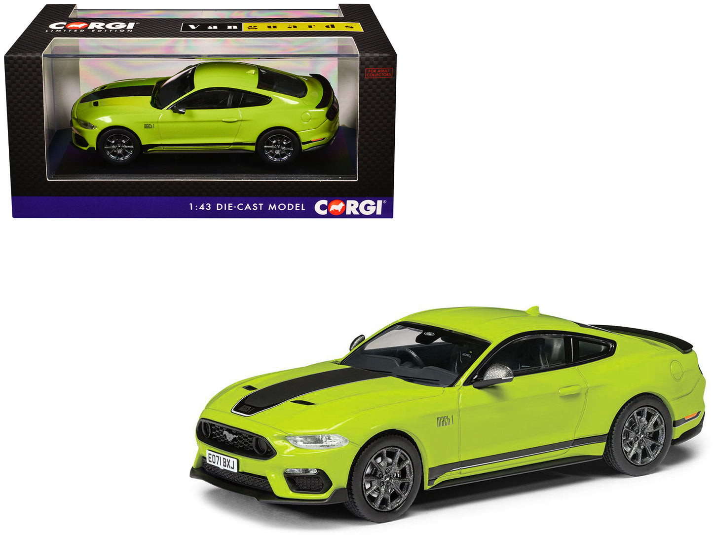 Ford Mustang Mk6 Mach 1 RHD (Right Hand Drive) Grabber Yellow with Black Stripes "Vanguards" Series 1/43 Diecast Model Car by Corgi