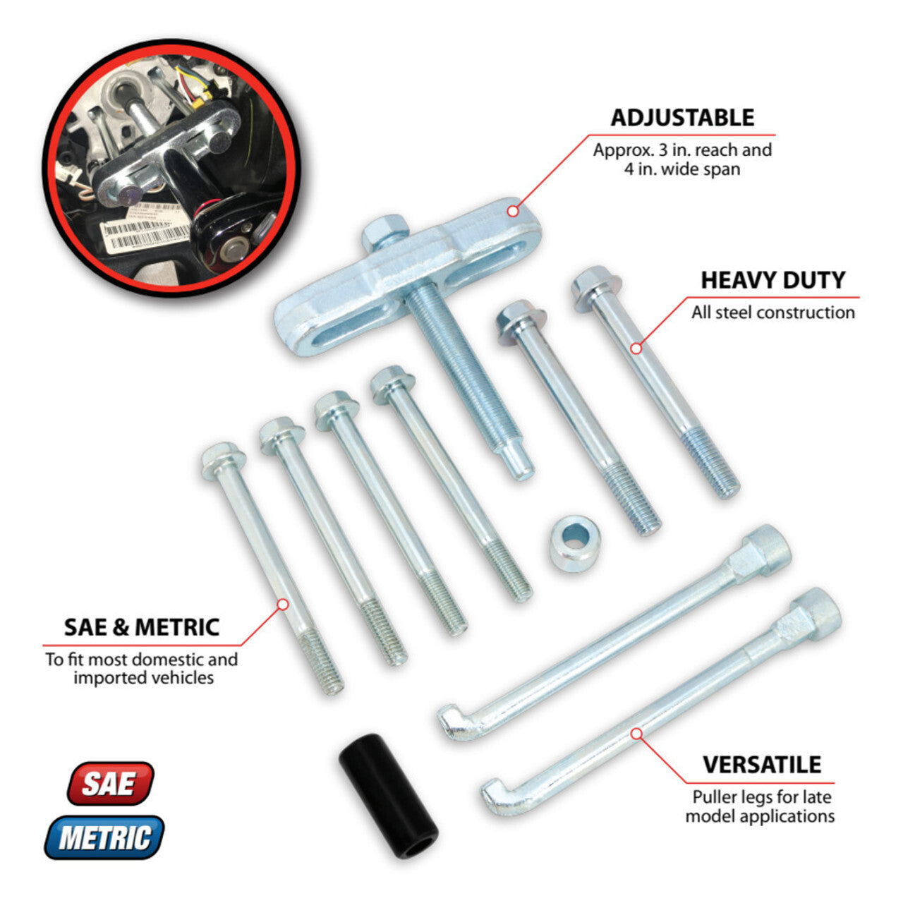 Performance Tool Steering Wheel Remover Tool Set - Premium Automotive from PERFORMANCETOOL - Just $41.90! Shop now at Rapidvehicles