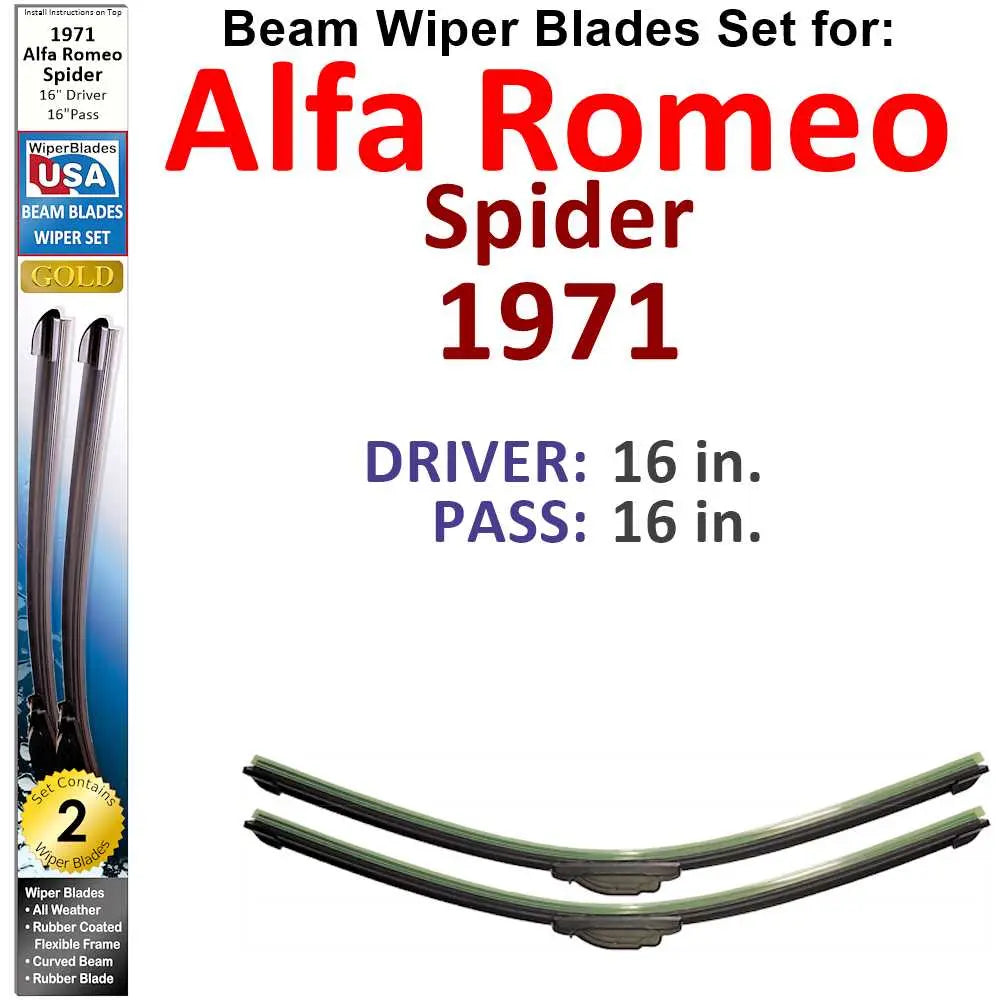 Beam Wiper Blades for 1971 Alfa Romeo Spider (Set of 2) 