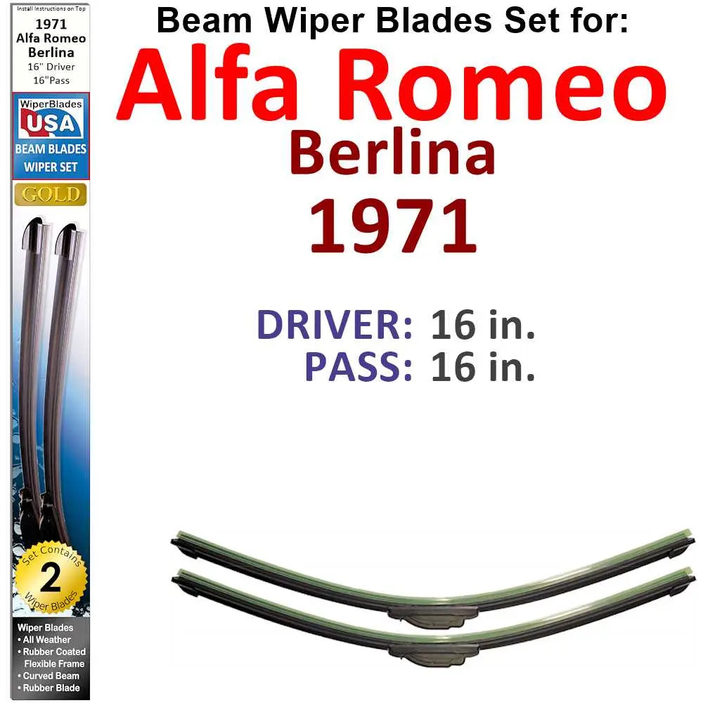 Beam Wiper Blades for 1971 Alfa Romeo Berlina (Set of 2) 