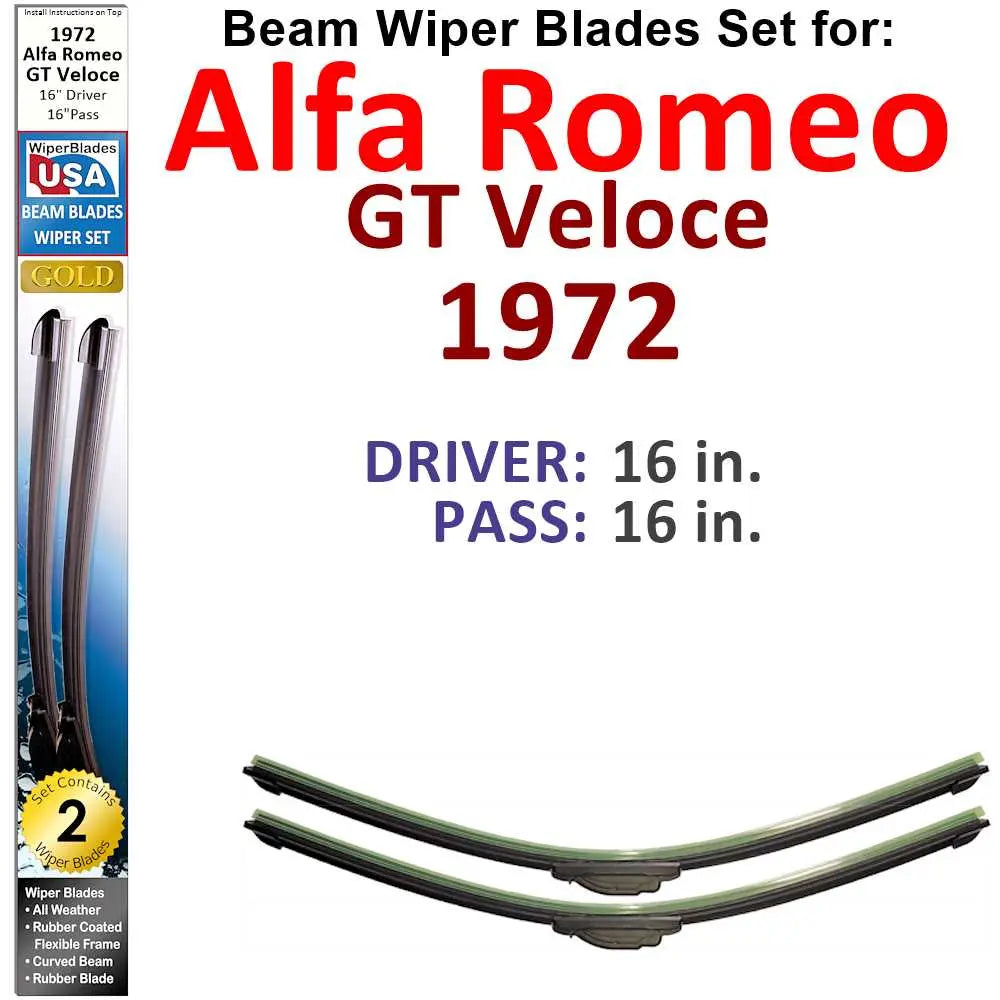 Beam Wiper Blades for 1972 Alfa Romeo GT Veloce (Set of 2) 