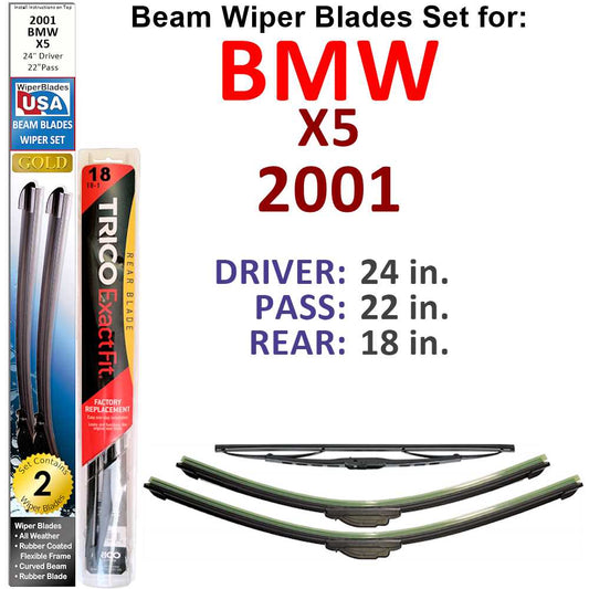 Beam Wiper Blades for 2001 BMW X5 (Set of 3) - Premium Automotive from Bronze Coco - Just $51.99! Shop now at Rapidvehicles