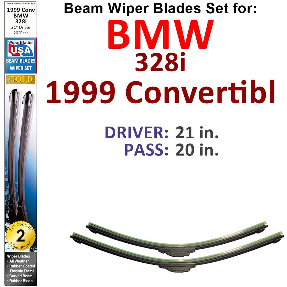 Beam Wiper Blades for 1999 BMW 328i  Convertible (Set of 2) - Premium Automotive from Bronze Coco - Just $27.99! Shop now at Rapidvehicles