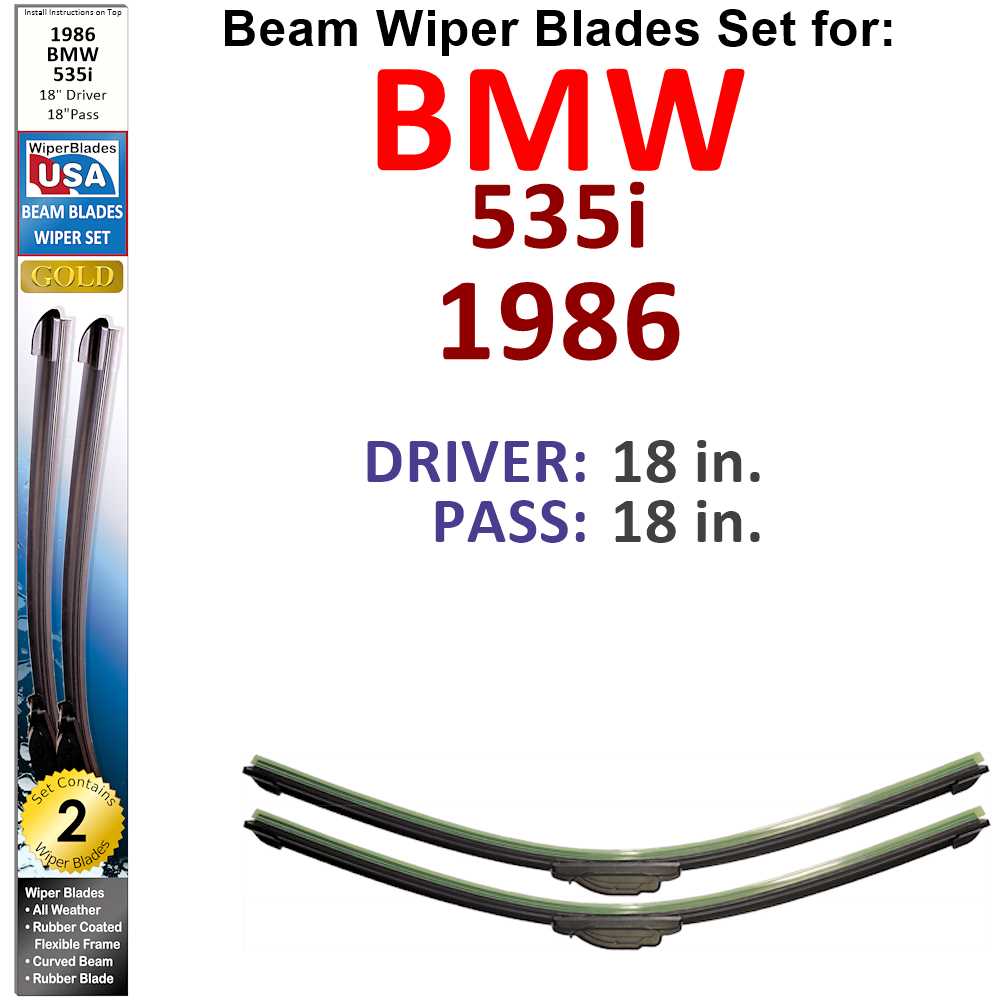 Beam Wiper Blades for 1986 BMW 535i (Set of 2) - Premium Automotive from Bronze Coco - Just $27.99! Shop now at Rapidvehicles