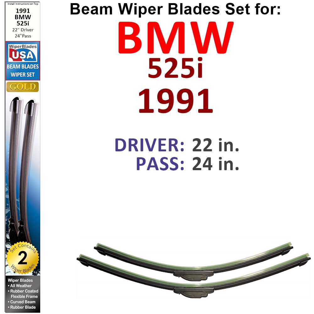 Beam Wiper Blades for 1991 BMW 525i (Set of 2) - Premium Automotive from Bronze Coco - Just $35.99! Shop now at Rapidvehicles