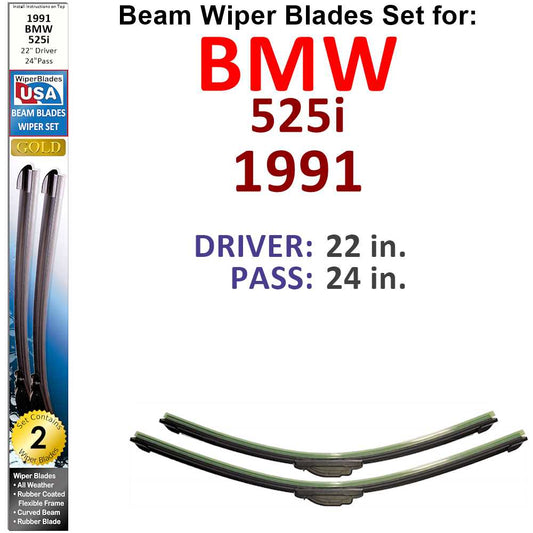 Beam Wiper Blades for 1991 BMW 525i (Set of 2) - Premium Automotive from Bronze Coco - Just $32.99! Shop now at Rapidvehicles