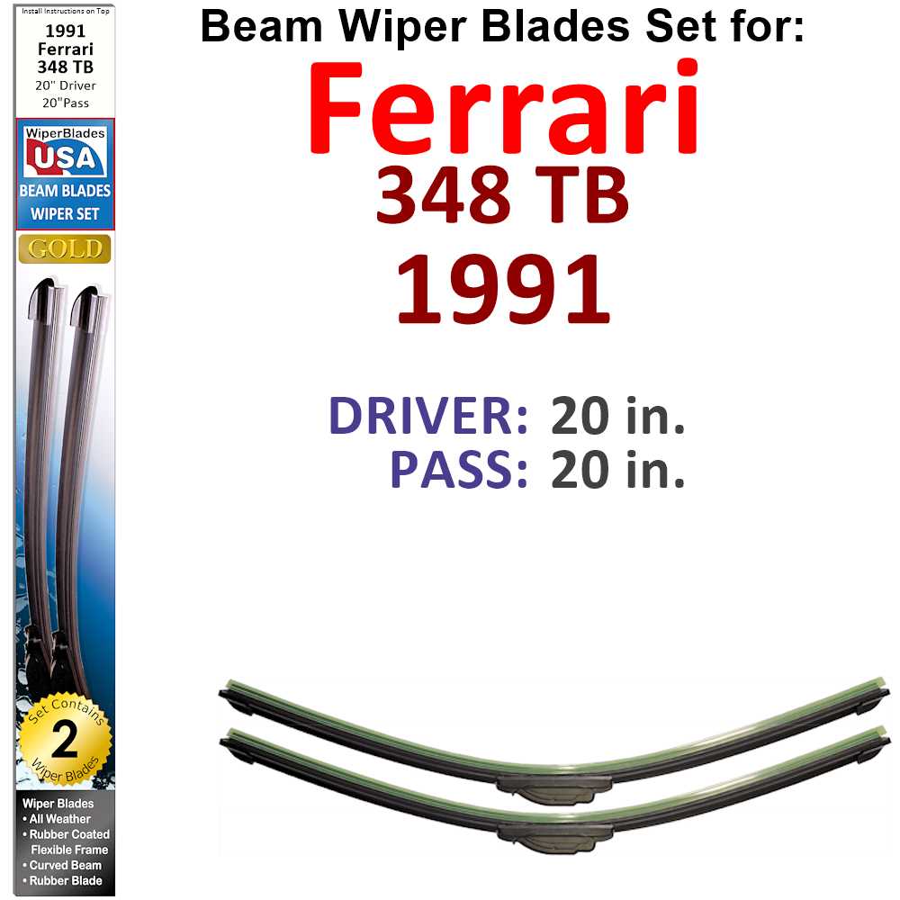 Beam Wiper Blades for 1991 Ferrari 348 TB (Set of 2) - Premium Automotive from Bronze Coco - Just $27.99! Shop now at Rapidvehicles