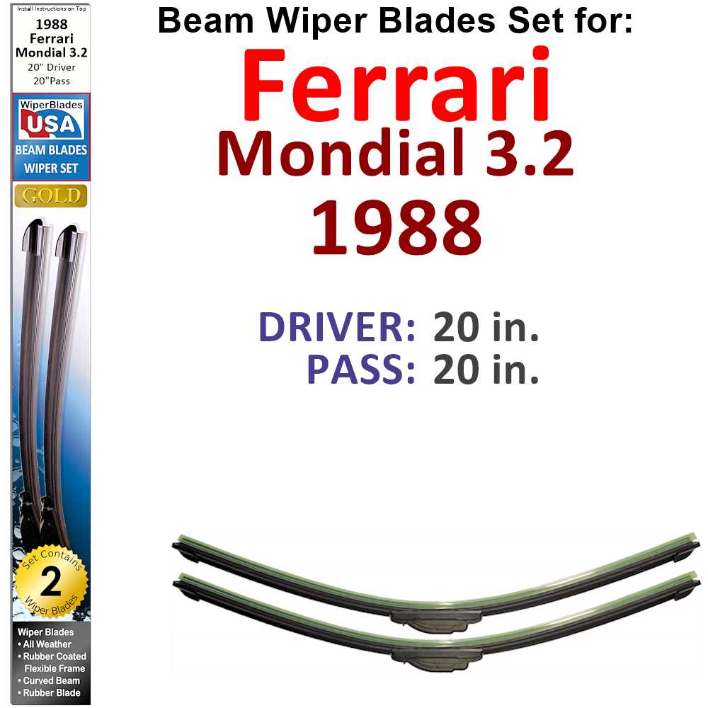 Beam Wiper Blades for 1988 Ferrari Mondial 3.2 (Set of 2) - Premium Automotive from Bronze Coco - Just $27.99! Shop now at Rapidvehicles