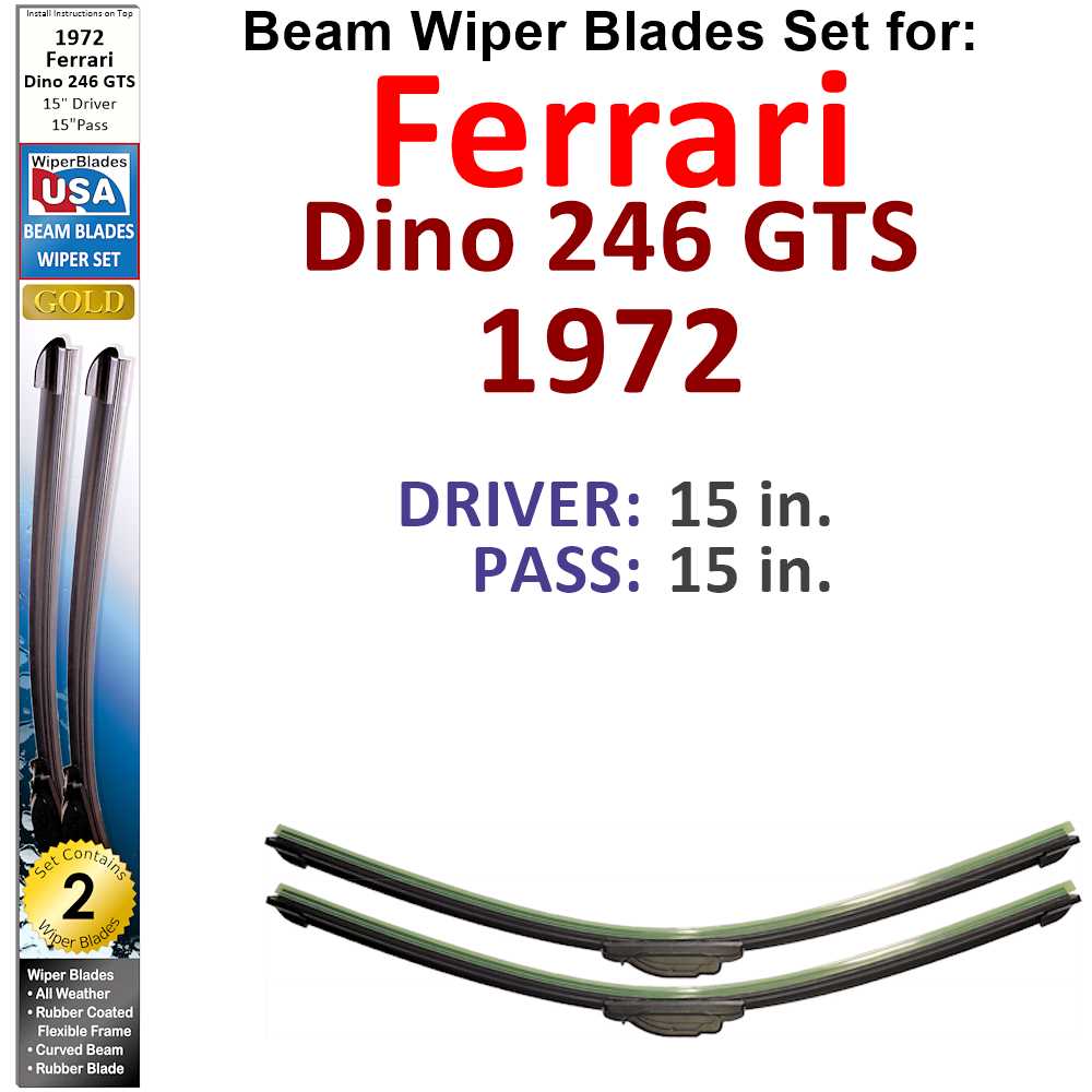 Beam Wiper Blades for 1972 Ferrari Dino 246 GTS (Set of 2) - Premium Automotive from Bronze Coco - Just $27.99! Shop now at Rapidvehicles