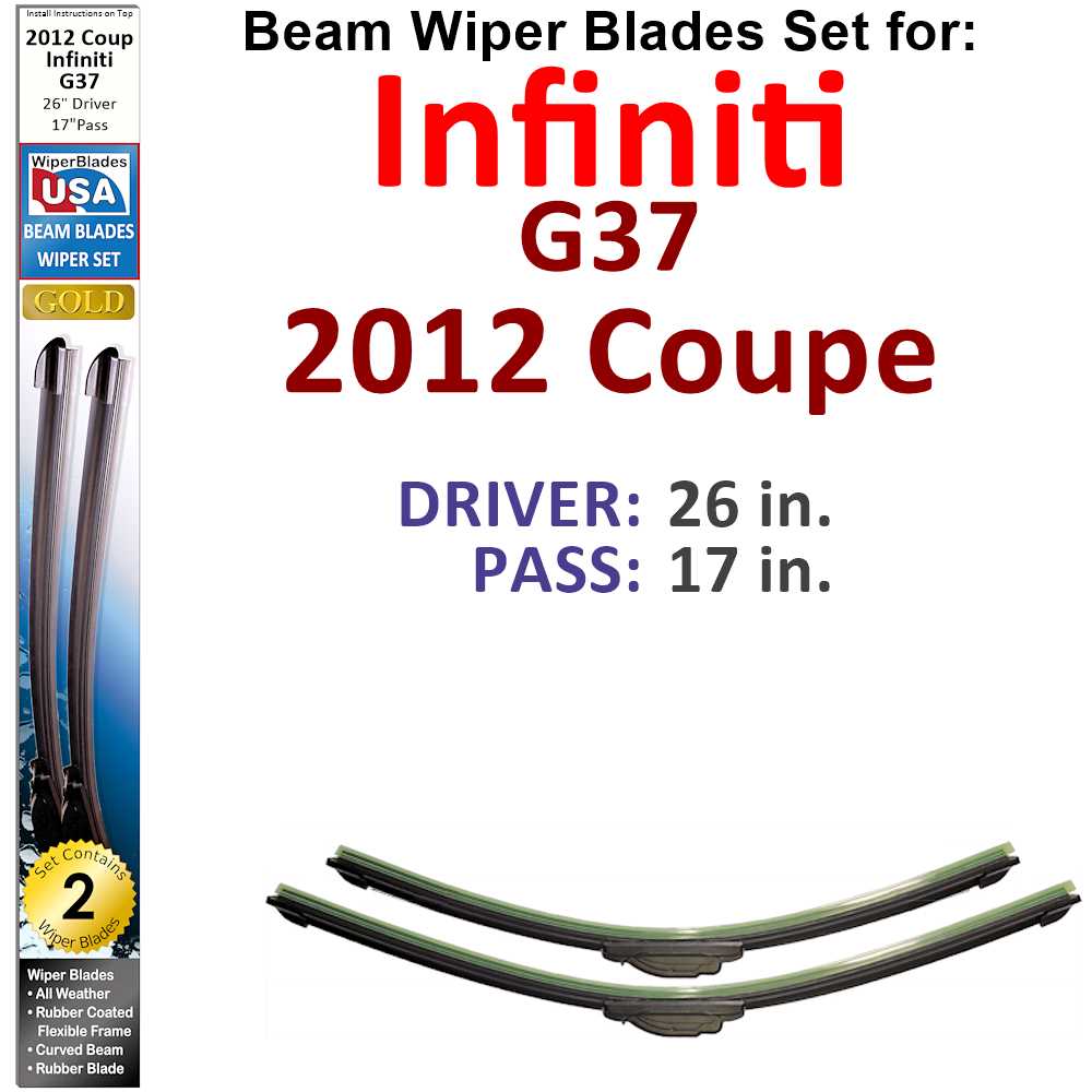 Beam Wiper Blades for 2012 Infiniti G37  Coupe (Set of 2) - Premium Automotive from Bronze Coco - Just $27.99! Shop now at Rapidvehicles