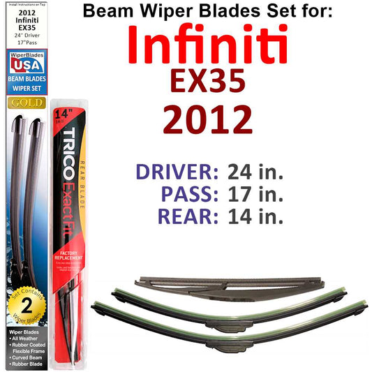 Beam Wiper Blades for 2012 Infiniti EX35 (Set of 3) - Premium Automotive from Bronze Coco - Just $51.99! Shop now at Rapidvehicles