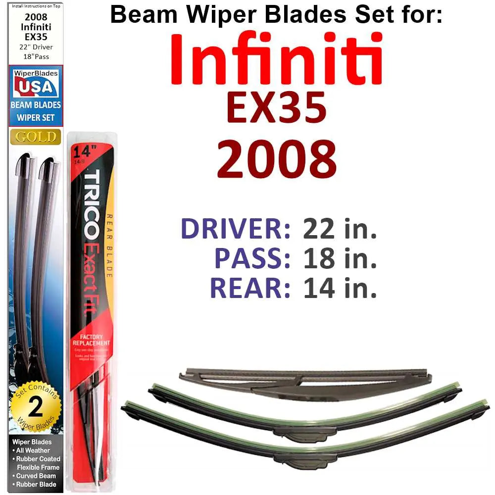 Beam Wiper Blades for 2008 Infiniti EX35 (Set of 3) - Premium Automotive from Bronze Coco - Just $37.99! Shop now at Rapidvehicles