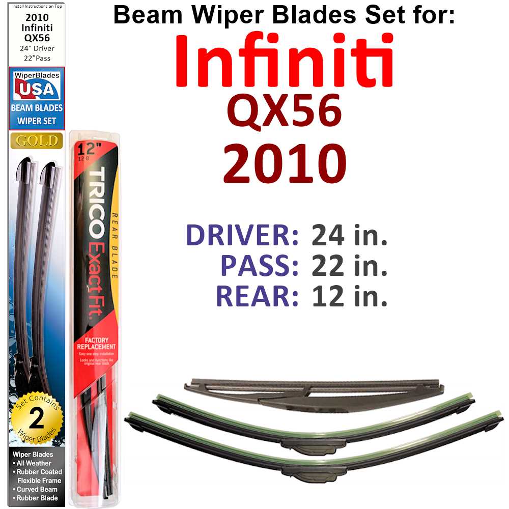 Beam Wiper Blades for 2010 Infiniti QX56 (Set of 3) - Premium Automotive from Bronze Coco - Just $37.99! Shop now at Rapidvehicles