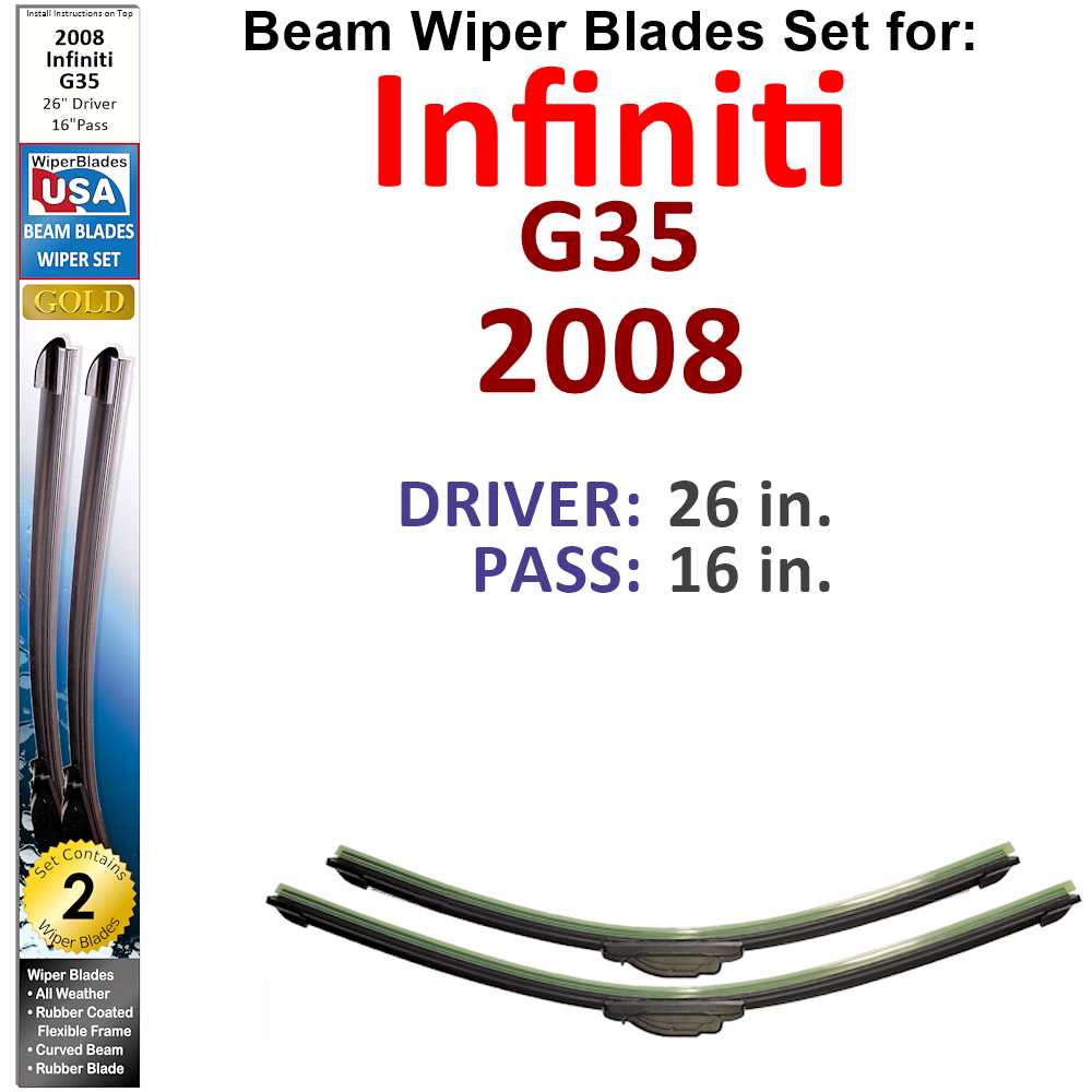 Beam Wiper Blades for 2008 Infiniti G35 (Set of 2) - Premium Automotive from Bronze Coco - Just $32.99! Shop now at Rapidvehicles