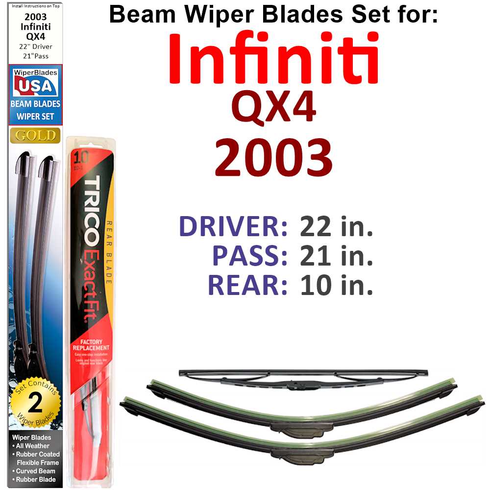 Beam Wiper Blades for 2003 Infiniti QX4 (Set of 3) - Premium Automotive from Bronze Coco - Just $37.99! Shop now at Rapidvehicles